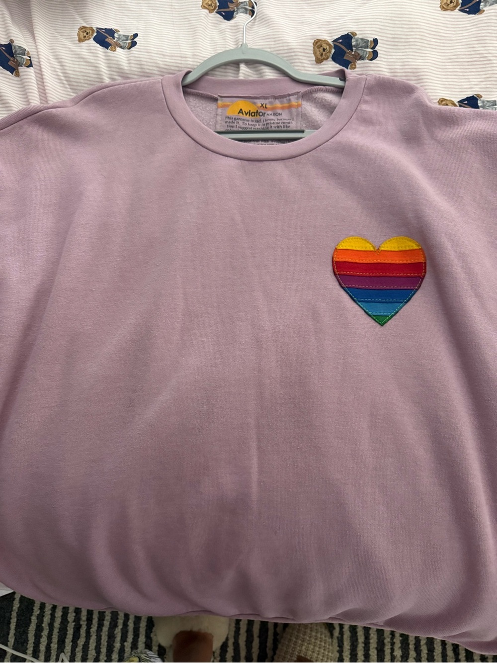 Aviator Nation Lavender Sweatshirt with Rainbow Heart Patch